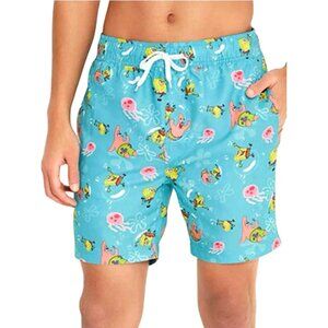 SpongeBob SquarePants Mens L Swim Shorts Aqua Pockets Swim Trunks Swimwear